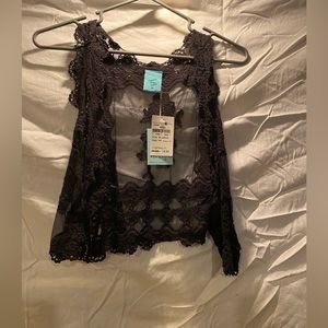 NEW! lace/crochet vest top, black, brand H.I.P, size XL